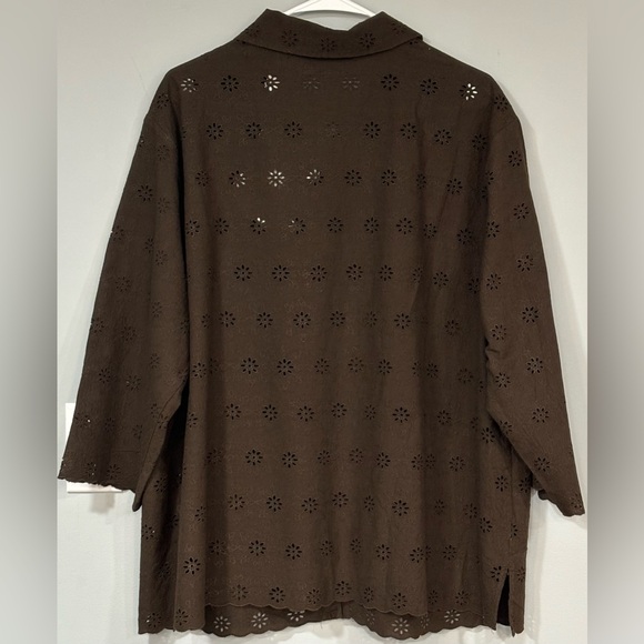 ELISABETH by LIZ CLAIBORNE Brown Eyelet Button Down 3/4 Length Sleeve 2X - Picture 2 of 2